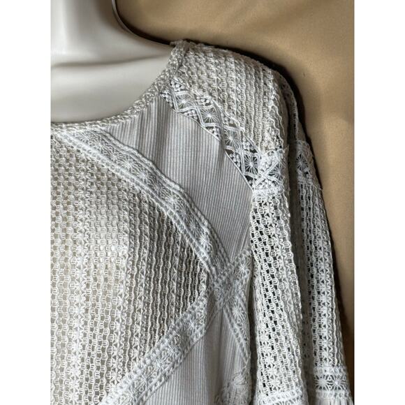 POL Boho Bohemian Oatmeal Long Sleeve Crochet Detail Babydoll Dress Small New - Picture 5 of 8